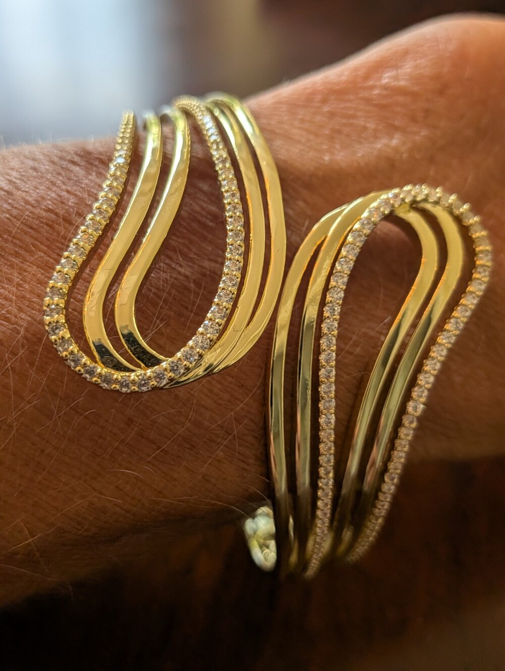 Grecian Gold + Crystal Wave Cuff Bracelet - Elegant